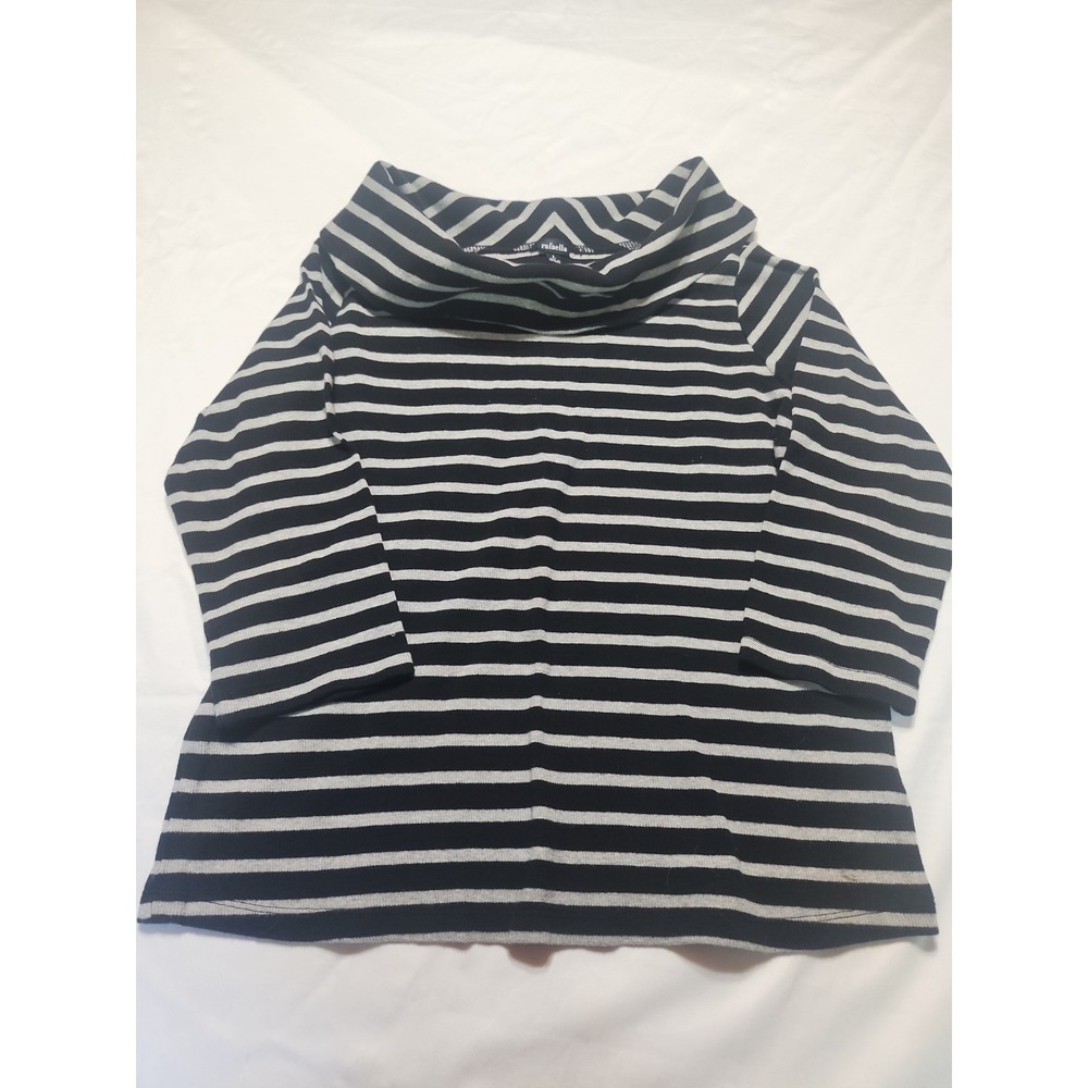 Rafaella Sweater Cow Neck Striped Black/Gray Size Large Womens